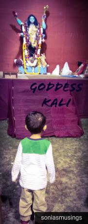 The toddler at a Kali Puja Pandal during Diwali