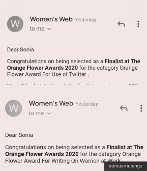 The mails announcing the Finalists