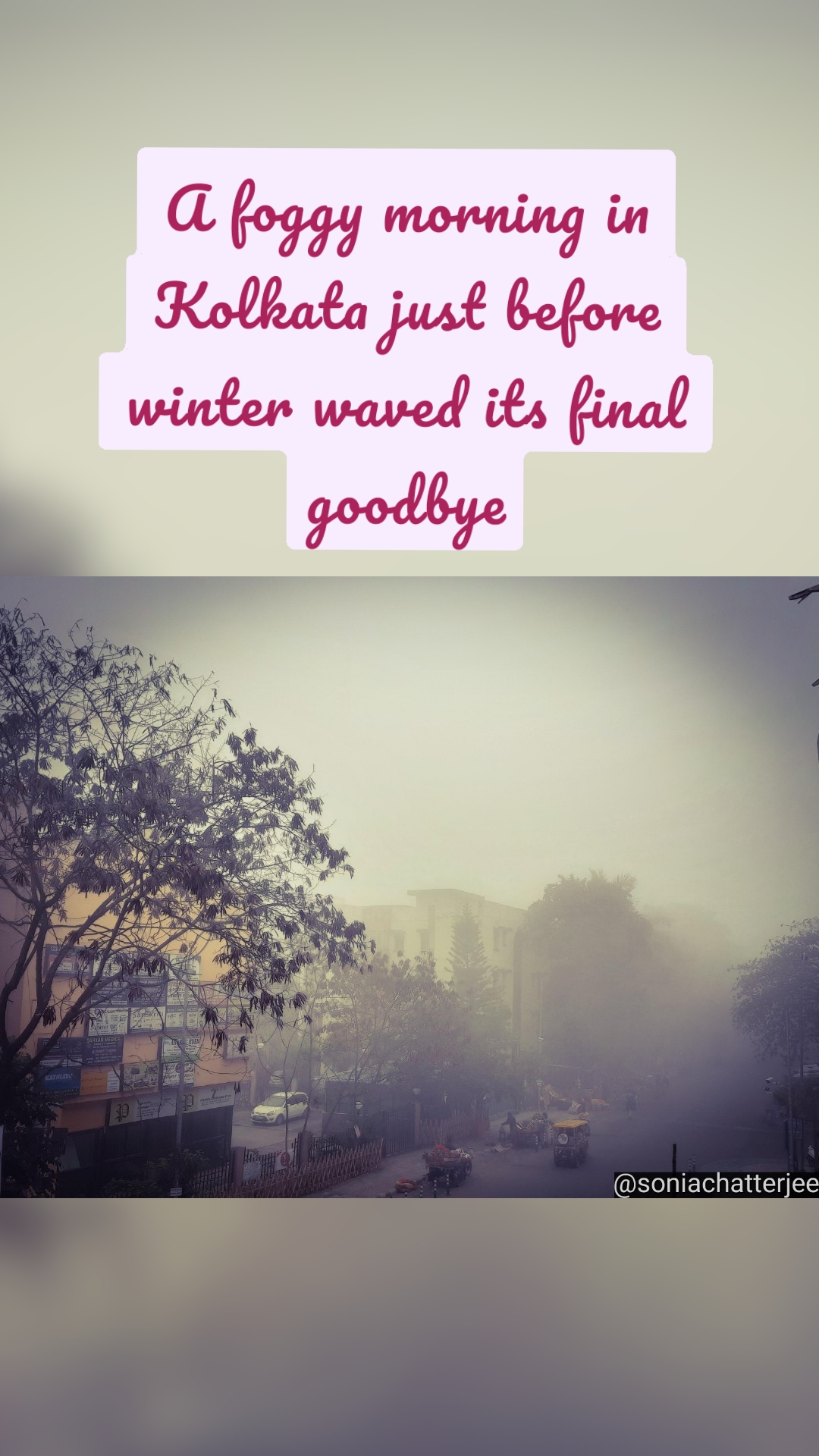 A foggy morning in Kolkata just before winter waved its final goodbye